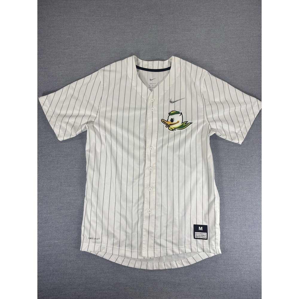 Nike Oregon Ducks Baseball Jersey Mens M Dri-FIT Pinstripe Full Button P33124